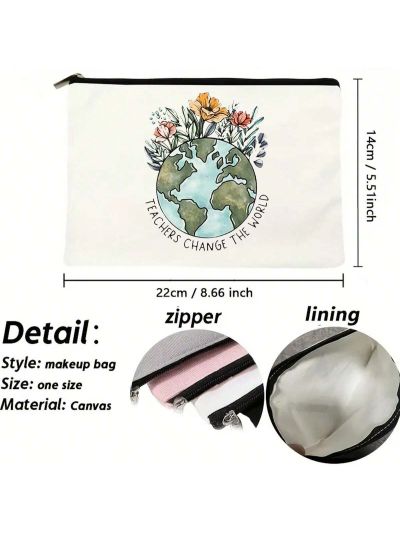 Teacher Change The World Print Cosmetics Bag, Travel Pouch Bag Toiletry Bag, Gift For Teacher,Teacher Appreciation Gifts Music Teacher Gifts Teacher Survival Kit Teacher Supplies For Classroom Best Teacher Gift Small Gift Bags Makeup Bag Teacher Bag