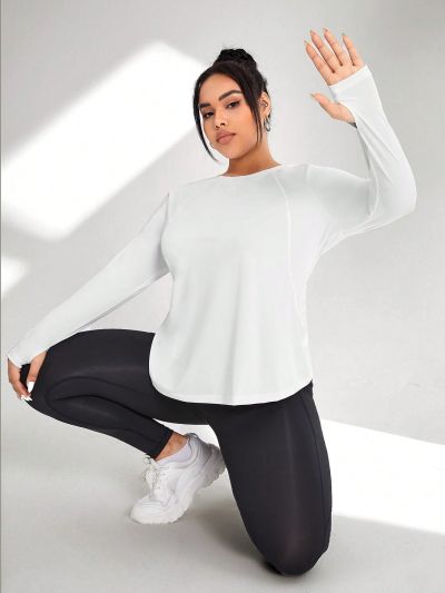 Plus Size Women's Sports & Casual Long Sleeve Thumb Hole T-Shirt