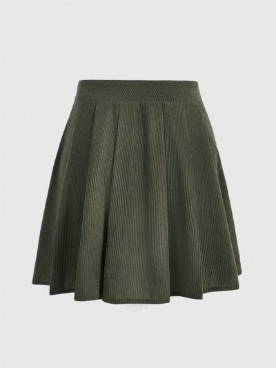 ROMWE Fairycore Women's Green Floral Print Versatile Mini Skirt