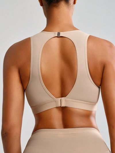 Women's See-Through Mesh Splice Backless Crop Top With Shapewear Function