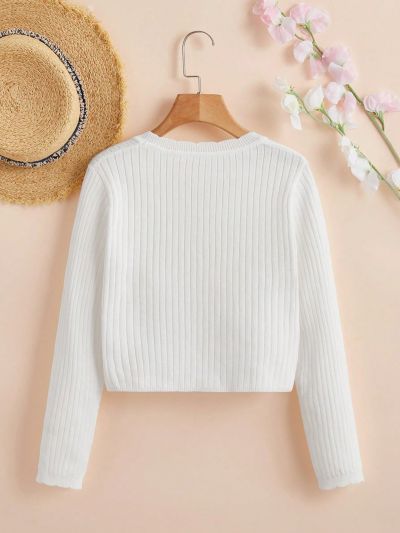 SHEIN Girls' Long Sleeve Single-Breasted Cardigan