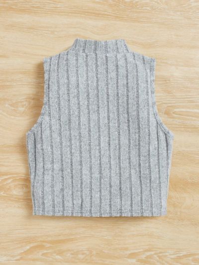 SHEIN Kids SUNSHNE Girls' Cute Cat Embroidery Pattern Stand Collar Slim Fit Vest