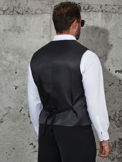 Men Plus Shawl Collar Double Breasted Waistcoat Without Shirt