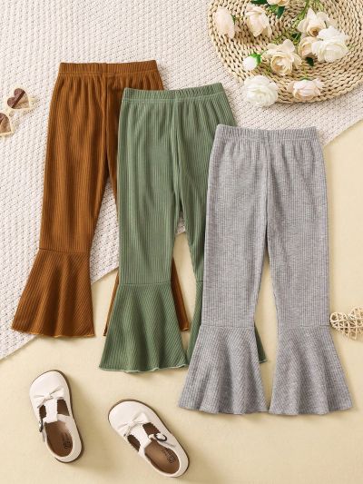 SHEIN Kids QTFun Little Girls' Solid Color Flare Pants