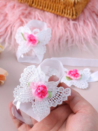 Newborn Baby Photo Props Set Including Foot Accessories, Headband And Decorative Shoes For Girls