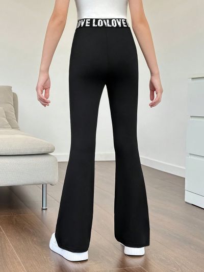 SHEIN Kids SUNSHNE Tween Girl'S Letter Print And Striped Trim Combined Casual Flared Pants