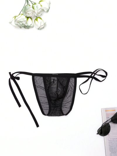 Men's Mesh Transparent Knot Design G-String With Side Tie