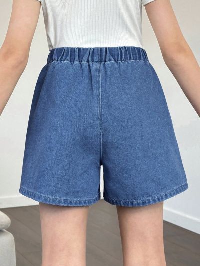 SHEIN Tween Girls Spring Summer Soft Washed Denim Shorts With Comfortable Fit