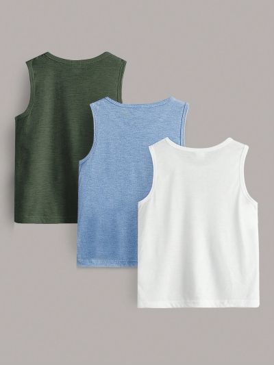 SHEIN Kids EVRYDAY Young Boy'S 3pcs Casual Solid Color Vest Top