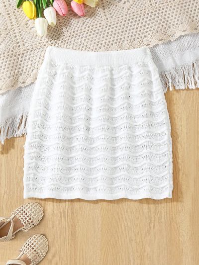 Tween Girls' Hollow Out Knitted Elastic Waist Cover Up Skirt