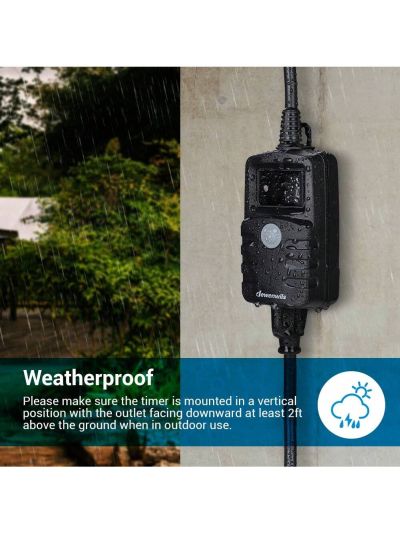 DEWENWILS Light Timer Outdoor Weatherproof for Halloween, Countdown Photocell Sensor Timer with Electrical Grounded Outlets for String Light, 13 A, 1/2 HP, UL Listed 2 Pack