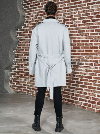 Manfinity Homme Men's Plus Size Double Breasted Belted Trench Coat Jacket