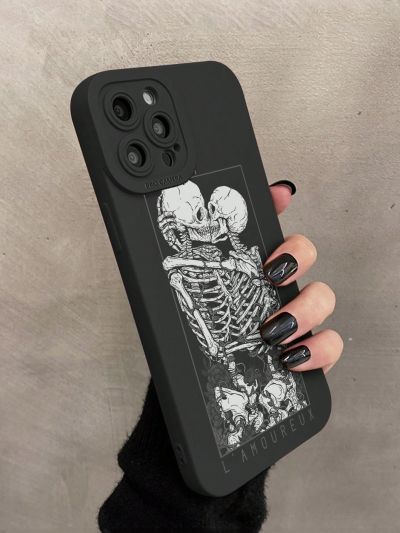 Deniart Dark 1pc Letter Skeleton Pattern TPU Phone Case Compatible With IPhone