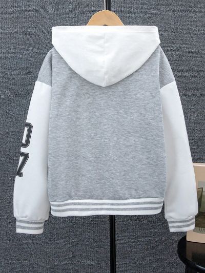 SHEIN Boys' (Big Kids) Letter Printed Color Block Baseball Jacket