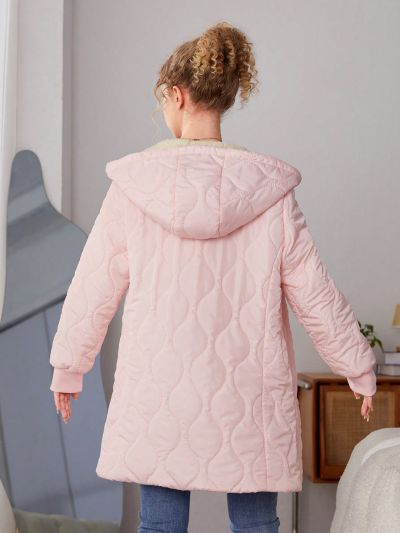 Teen Girls' Casual And Simple Style Urban Warm Fleece Jacket, -padded Clothes