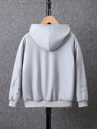 SHEIN Kids EVRYDAY Tween Boys' Leisure 2d Printed Hooded Long Sleeve Knit Sweatshirt For Autumn