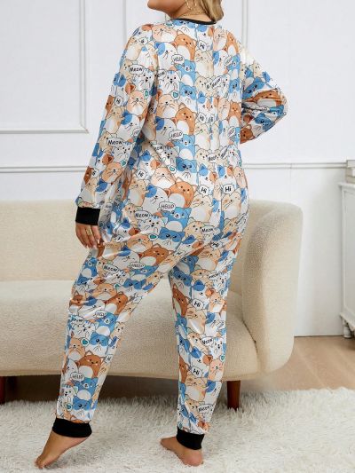 Plus Size Women's Cartoon Bear Printed Pajamas