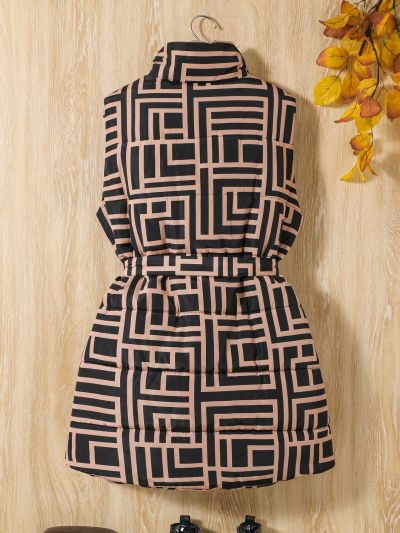 Teen Girl Geo Print Vest Winter Coat
