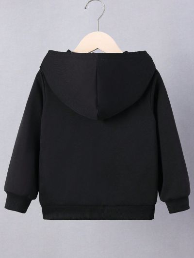 SHEIN Boys' Letter Printed Zipper Hooded Sweatshirt