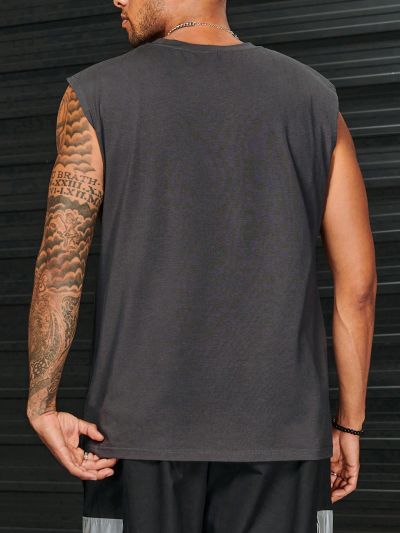 Manfinity EMRG Men Cotton Motorcycle & Letter Graphic Tank Top