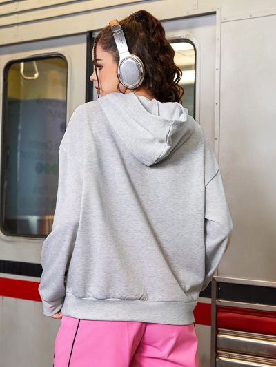 SHEIN Street Sport Women'S Hooded Sweatshirt With Printed Characters And Letters For Sports And Casual Wear