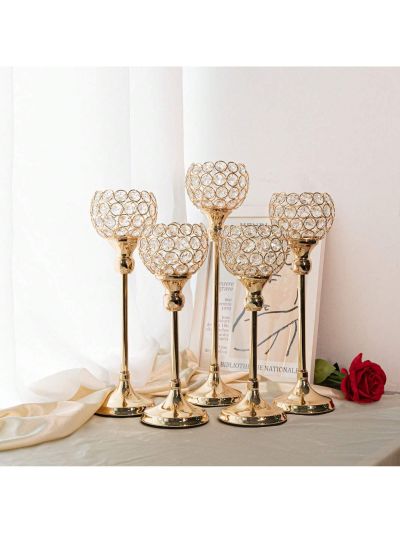 5 Pcs Crystal Candle Holder,Tea Light Candlestick Holders for Wedding Table Decoration,Halloween Decoration ,Christmas Decoration,Centerpiece for Party Home Decor
