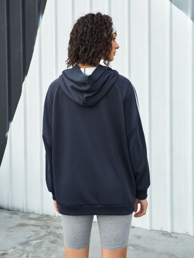 Street Sport Women'S Letter Printed Drawstring Hooded Sports Sweatshirt With Raglan Sleeves