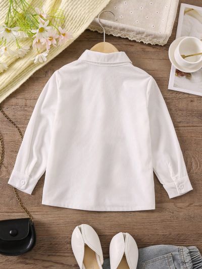 SHEIN Young Girl Cartoon Graphic Pocket Patched Shirt