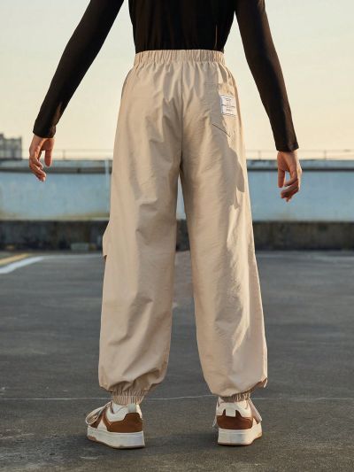 SHEIN Kids Cooltwn Juniors' Casual Solid Color Jogger Pants With Elastic Cuffs