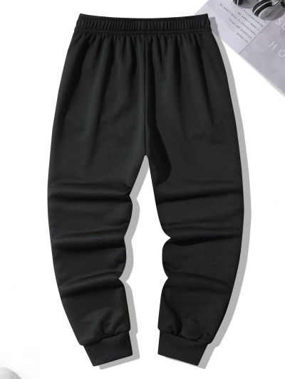 Teen Boy Elastic Waist Pants With Letter Patch
