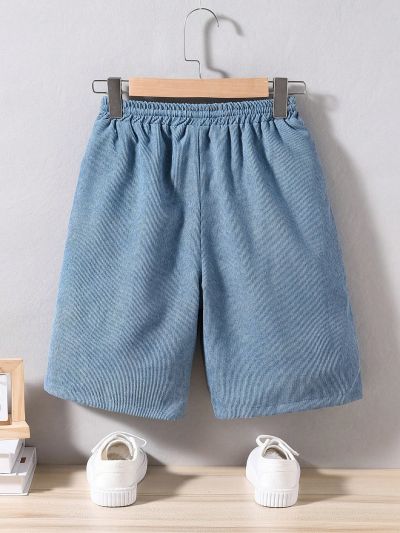 SHEIN Boys' Casual Corduroy Shorts With Lettering And Woven Labels