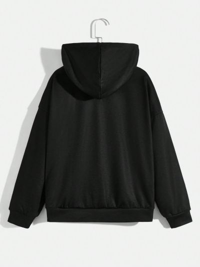 SHEIN Boys' Casual Hooded Pullover Knitted Sweater With Cartoon Print, Youth