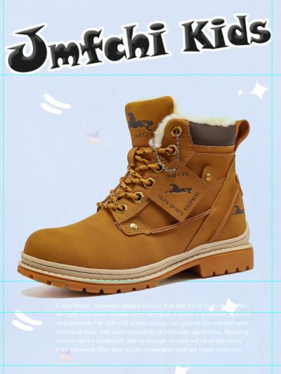 JMFCHI Kids Hiking Boots Boys Snow boots for Kids Waterproof Winter for Girls Warm Fur Lined Slip Resistant Outdoor Yellow
