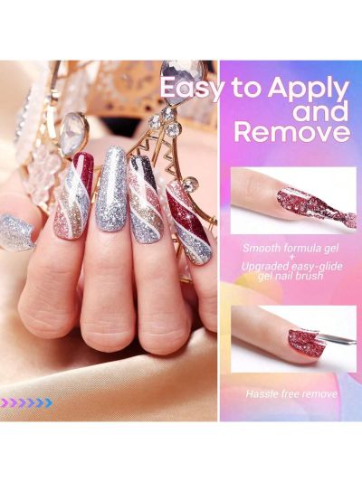 modelones Gel Nail Polish Set - 6 Colors New Year Kit Sparkle Glitter Gold Silver Gel Polish Nail Kit Soak Off Nail Polish for Christmas Nail Art Manicure DIY Holiday '22 Collection for Women Gifts