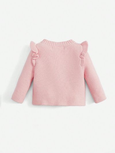 SHEIN Newborn Baby Girls' Casual, Comfortable, Elegant And Fashionable Knitted Cardigan With Loose Fit And Pink Flounce Details, Autumn