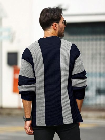 Men'S Color Block Drop Shoulder Casual Cardigan