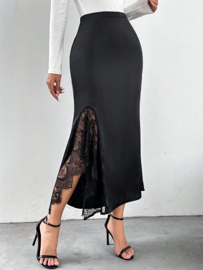 SHEIN Privé Lace Patchwork Half Skirt