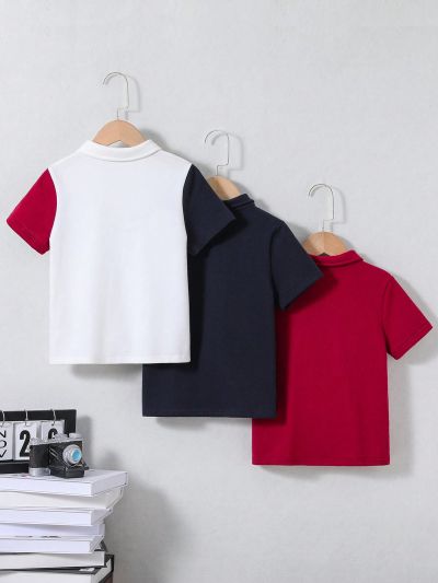 SHEIN Kids EVRYDAY Young Boy's Casual Collared Short Sleeve Polo Shirt Set Of 3