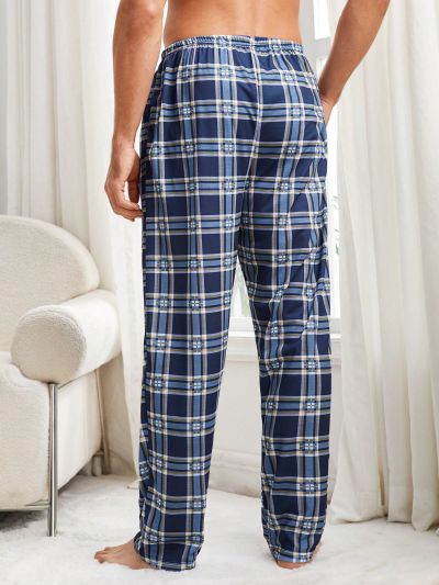 Men's Color-Blocked Plaid Home Wear Bottoms