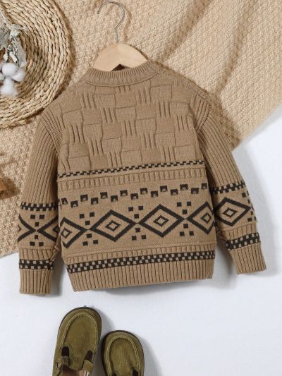 Baby Boy'S Geometric Pattern Round Neck Sweater