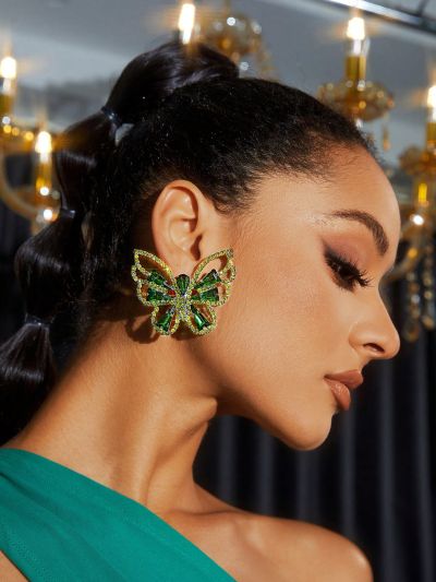 SHEIN SXY 1pair Butterfly Shaped Earrings Full Of Rhinestones