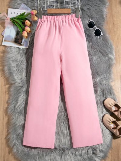 SHEIN Kids EVRYDAY Sweet And Cute Pink Trousers For Older Girls