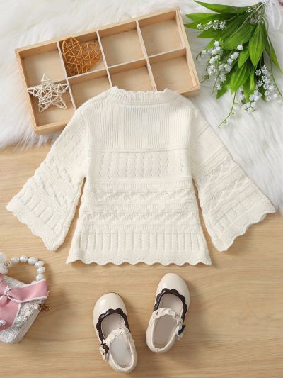 Baby Girl'S Solid Color Dot Knit Bell Sleeve Sweater
