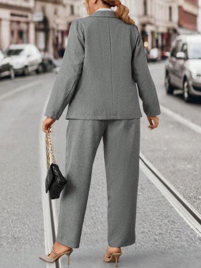 SHEIN LUNE Plus Lapel Neck Blazer & Suit Pants