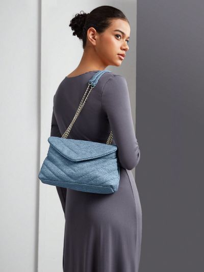 SHEIN BIZwear Square-shaped PU Leather Flap Bag