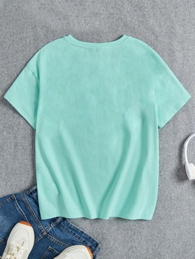 SHEIN Teen Girls' Printed Loose-Fit Vacation Casual Short Sleeve T-Shirt