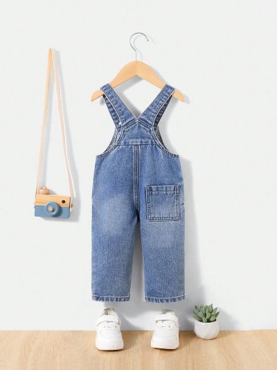 SHEIN Baby Boy Washed Comfortable Soft Denim Overalls
