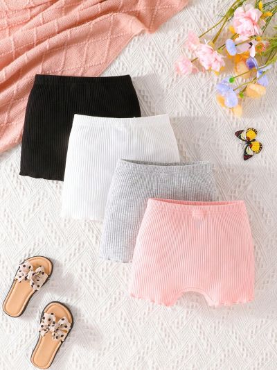 SHEIN Kids QTFun Little Girls' Casual & Comfortable Multiple Combinations Shorts Set With Letter Print And Plaid Pattern, Summer