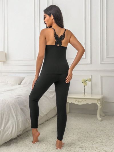 Butterfly Patched Cami Thermal Underwear Set