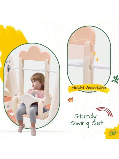 Merax 6-in-1 Toddler Climber and Swing Set Kids Playground Climber Swing Playset with Tunnel, Climber, Whiteboard,Toy Building Block Baseplates, Basketball Hoop Combination for Babies